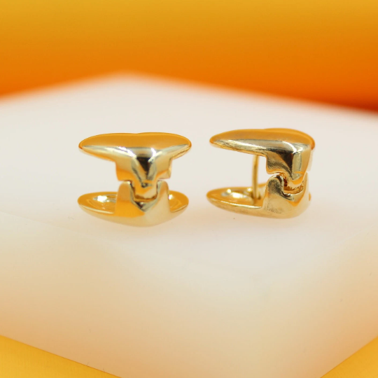 18K Gold -Rhodium Filled Plain Small Heart Shaped Wrap Huggie Earrings