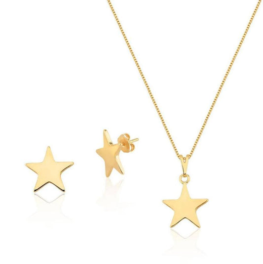 18K Gold Filled Star Necklace & Stud Earrings Set