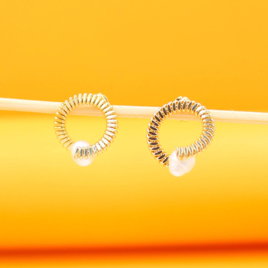 18K Gold Filled Spiral Pearl Hoop Earrings