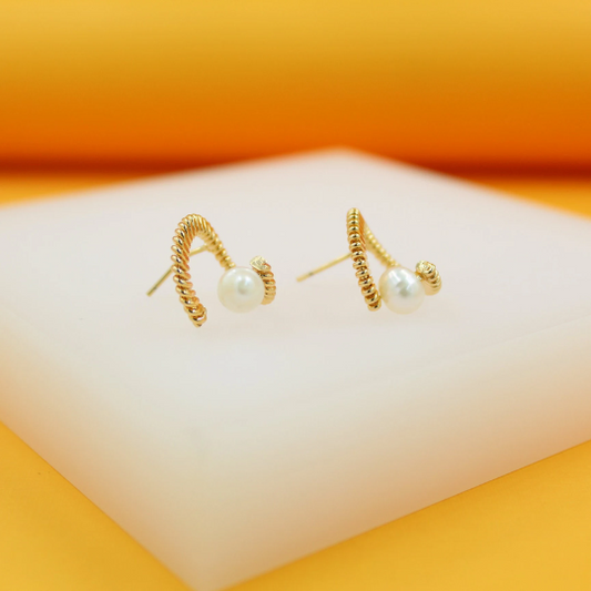 18K Gold Filled Spiral Pearl Hoop Earrings